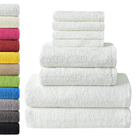 NatureMark - Set di 8 Asciugamani in Spugna, 100% Cotone, Bianco