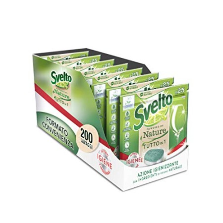 Svelto Pastiglie per Lavastoviglie Powered By Nature Extra Igiene Megapack da 200 Lavaggi, con Certificazione Ecolabel
