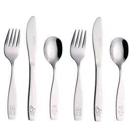 EXZACT Posate per bambini 6 pezzi in acciaio inox/posate bimbi - 2 x forchetta, 2 x coltelli, 2 x Cucchiai Cena (Cane Gatto Coni