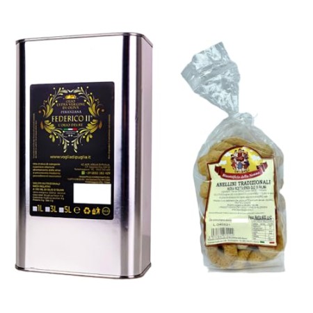 Voglia Di Puglia Olio Extravergine Di Oliva Italiano Monovarietale Peranzana Latta 1 Litro Con Taralli Pugliesi In Omaggio