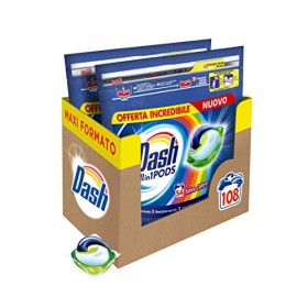 Dash All in 1 Pods Detersivo Lavatrice in Capsule, 108 Lavaggi (2 x 54), Salva Colore, Maxi Formato, Pulizia Profonda, Per Tutti