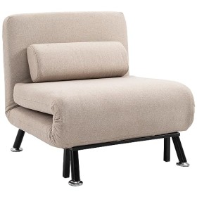 homcom Poltrona Letto Singolo con Materasso e Cuscino Imbottito, Telaio in Metallo e Schienale Regolabile 90-180°, Beige