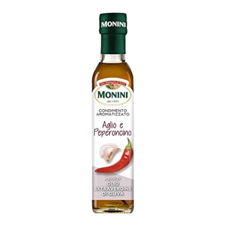 Monini Aromatizzato Aglio e Peperoncino Condimento a Base di Olio Extra Vergine di Oliva - 1 Bottiglia da 250 ml