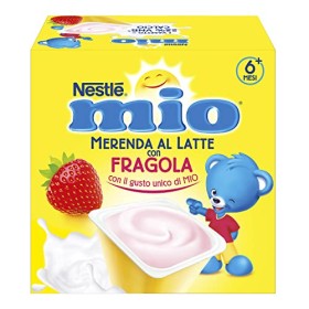 Nestlé Mio Merenda al Latte Fragola, da 6 Mesi, senza Glutine, 6 Confezioni da 4 Vasetti, 24 Vasetti