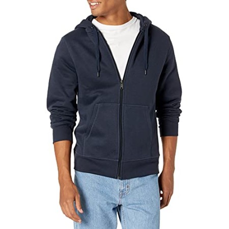 Amazon Essentials Full-Zip Hooded Fleece Sweatshirt Felpa, Blu (Navy), Large