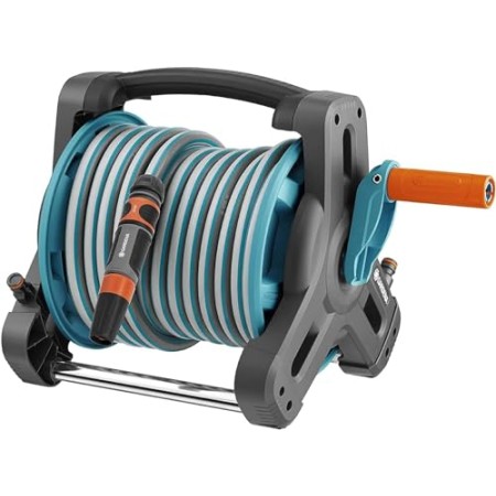 Gardena 8010-20 Classic Kit Avvolgitubo e Tubo da 10 m, Elevata Stabilità, Adattatore, Lancia, Maniglia, per Terrazzi