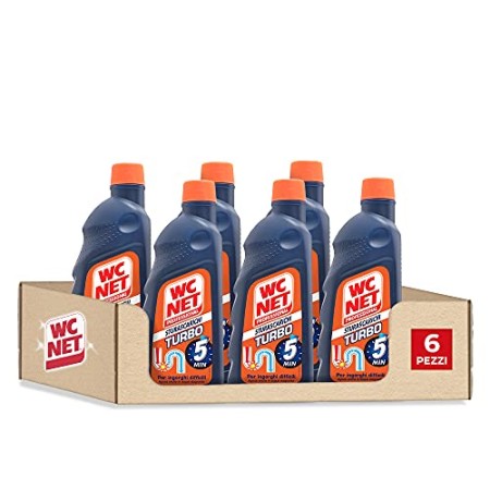 Wc Net Professional Turbo, Disgorgante Gel per Scarichi Professionale, Agisce in 5 minuti, con Agenti Salvatubi, 500 ml x 6 Conf