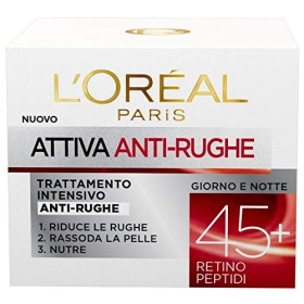 L'Oréal Paris Crema Viso Anti-Rughe Attiva 45+, Trattamento Intensivo Anti-Rughe, Rassoda e Nutre la Pelle, 50 ml, Confezione d