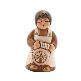 THUN® - Donna Tessitrice con Arcolaio - Versione Bianca - Statuine Presepe Classico - Ceramica - I Classici