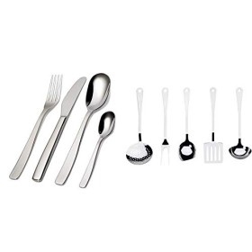 Alessi KnifeForkSpoon AJM22S24M Servizio Completo di Posate di Design, 24 Pezzi in Acciaio Inox & Ajm19S5 L Set Di Mestoli Da Cu