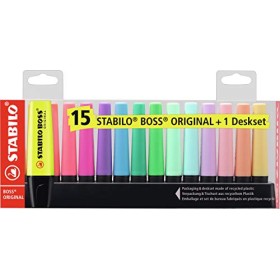 Evidenziatore - STABILO BOSS ORIGINAL Desk-Set - 15 Colori assortiti 9 Neon + 6 Pastel