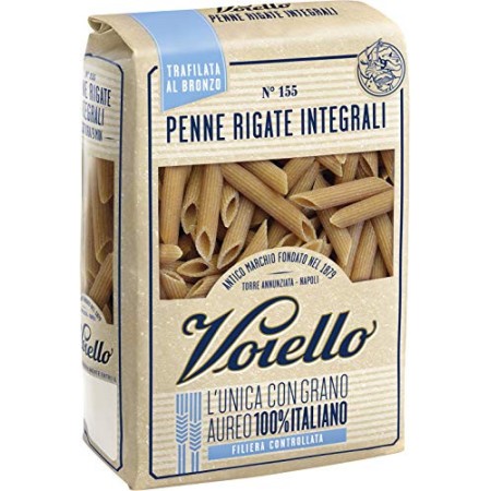 Voiello Pasta Penne Rigate Integrale N.155, Pasta Corta di Semola Grano Aureo 100% - 500 g
