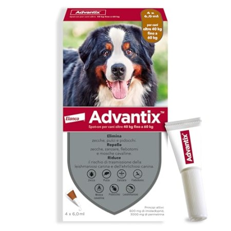 advantix Spot on Cani antiparassitario Cane 4 tubetti 6,0ml, Multicolore, Unica