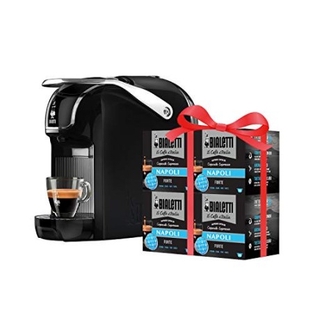 Bialetti Macchina Espresso Break (Super compatta) Alluminio Sistema caffè d'Italia, Black + 64 Capsule Omaggio, 1200 W, Nero