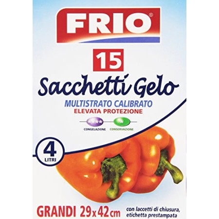 Frio - Sacchetti Gelo, Grandi 29 X 42 Cm, Con Etichetta Prestampata E Laccetti Di Chiusura - 15 Pezzi - [confezione da 8]