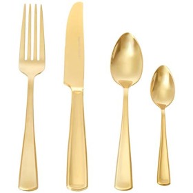 Amazonbasics - Servizio di 24 posate per 6 persone, stile moderno, colore: Oro