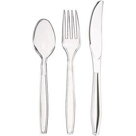 AmazonBasics - Set di 150 posate in plastica, 50 forchette, 50 cucchiai, 50 coltelli, lavabile in lavastoviglie