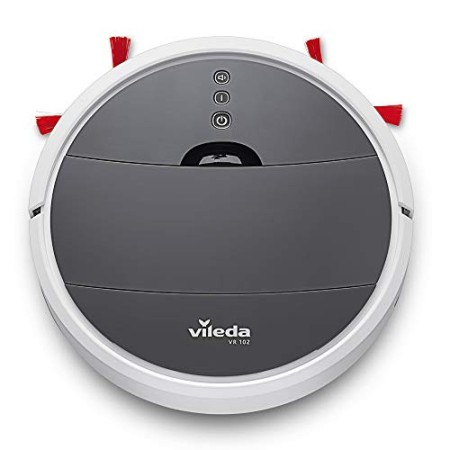 Vileda VR 102 Robot Aspirapolvere, con Sensori Integrati, 3 Modalità di Navigazione Diverse, per Pavimenti Duri, Piastrelle, La