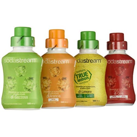 SodaStream 4 Concentrati per la preparazione di bibite al Gusto di Gazzosa, Cola, Limone, Arancia - 4 x 500 ml