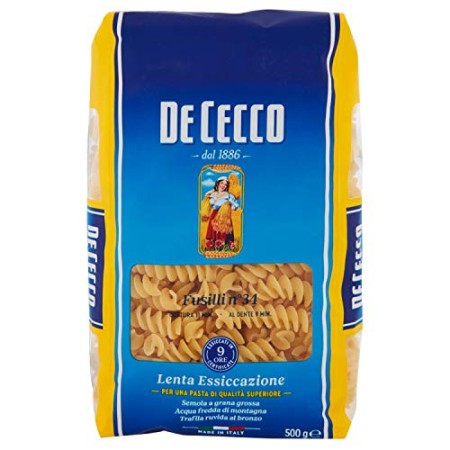 De Cecco - Fusilli 34, Pasta di semola di Grano duro - 6 pezzi da 500 g [3 kg]