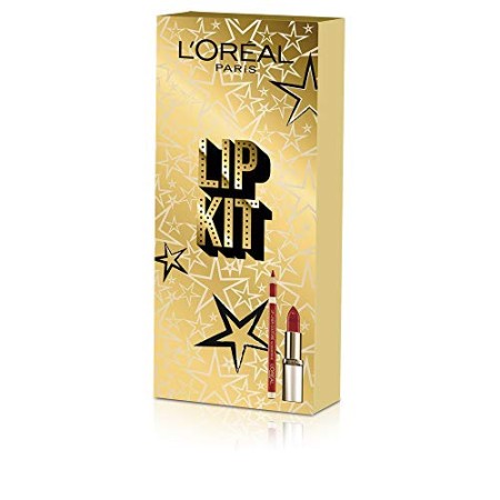 L'Oréal Paris MakeUp Confezione Idea Regalo Donna Labbra, Rossetto dal Finish Satinato, Riche 297 Red Passion, Matita Labbra Lu
