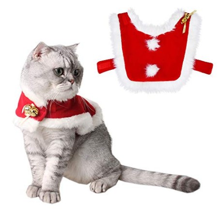 Vestiti per Gatti Natale Cape Costume per Gatto Natale Regolabile Abbigliamento Rosso avec Clochette per Animali Domestici Cani 