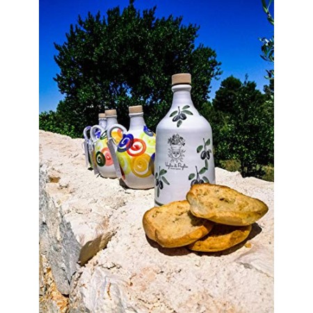 Olio Extravergine Di oliva Italiano 2 Orci In Ceramica Idea Regalo Selezione Profumo Intenso Monovarietale Peranzana 500 ml