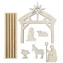Presepe 3D in legno, con statuette e piedistallo, da dipingere e decorare, elementi in legno, 7 statuette