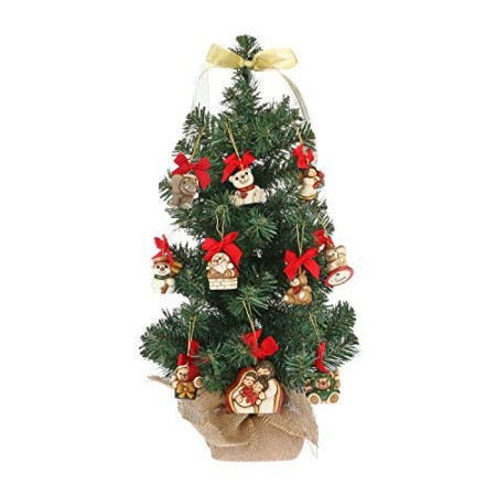 THUN ® - Albero di Natale h 11 x 11 x 60 cm con 10 Mini addobbi - Ceramica -