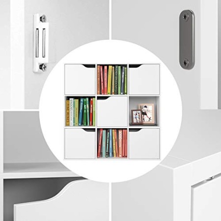 Homfa Mensola Libreria in Legno con 9 Cubi 5 Ante Mobile Portaoggetti  Scaffale Cubo Porta Libri