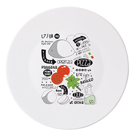 Bormioli Rocco 5182400 Pizzarecipe Piatto Opale Rondo, 33 cm, 1 Unita, Bamboo, Bianco/Multicolore