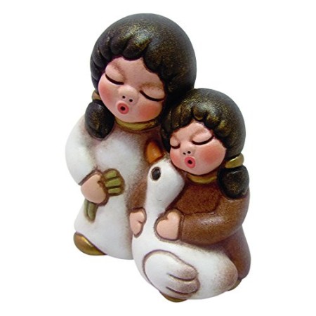 THUN® - Bambine con Oca - Versione Bianca - Statuine Presepe Classico - Ceramica - I Classici