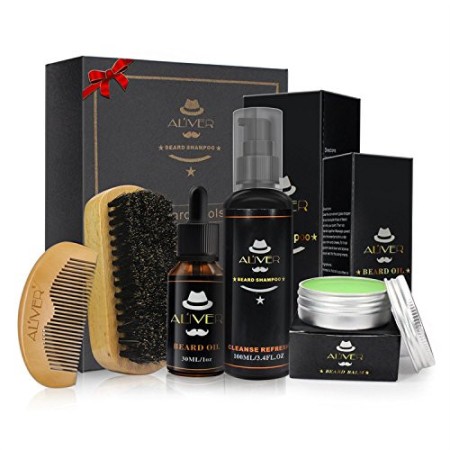 ALIVER Kit per la cura della barba, Kit per la barba, Olio per barba + Balsamo per barba + Shampoo per barba + Spazzola per barb