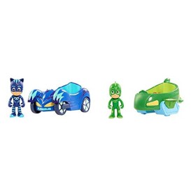 Giochi Preziosi Super Pigiamini PJ Masks Veicolo Gattomobile con Personaggio Gattoboy, PJM03200 & Veicolo Gecomobile con Persona