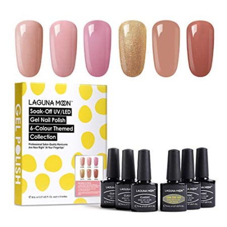 Lagunamoon Smalto in Gel UV LED, 6pcs Smalto Semipermanente per Unghie Set per Manicure - Barefoot In Paris