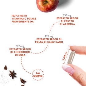 Vitamina C Naturale - 1027.5 mg per dose giornaliera - Con Flavonoidi di Agrumi - Camu Camu ed Estratto di Acerola - Per la Funz