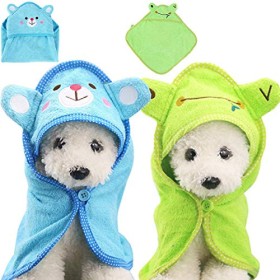 Fiyuer Accappatoio per Cani 2 PCS Asciugamano Cani Piccoli Asciugatura Rapida per Cane Pigiama Piccolo Blu Verde