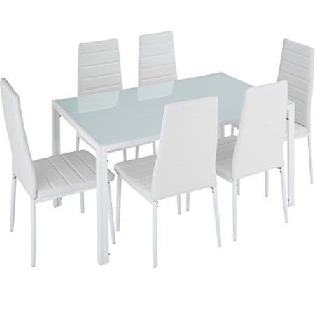 TecTake Tavolo de Pranzo con 6 sedie - Disponibile in Diversi Colori (Bianco | No. 402840)