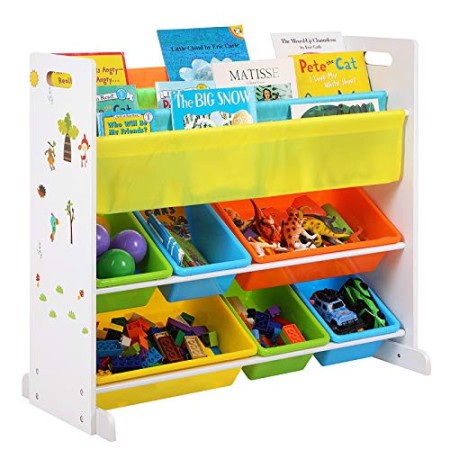 SONGMICS Scaffale Porta Giocattoli per Bambini Libreria Mensola con 6 Scatole (Bianco) GKR03W