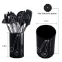 GOAMZ 9 Pezzi Utensili da Cucina,Set Utensili Cucina Silicone AntiGraffio Pentole Professionali con Porta, Acciaio Inox Antiader