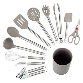 COMLIFE Set Utensili da Cucina 12 Pezzi Nylon Strumenti di Cottura Manico in Silicone Strumenti di Cottura tra Cui Cucchiaio, Tu