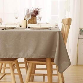 Deconovo Tovaglia Rettangolare Impermeabile Antimacchia in Tessuto Aspetto Lino per Tavolo 140x300cm Taupe