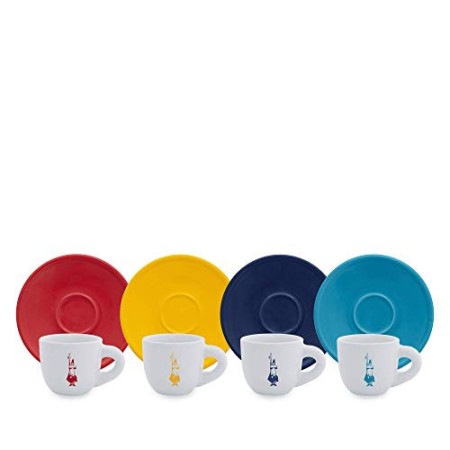 Bialetti Y0TZ032 Set 4 Tazzine (con Piattini) Moka Color, Porcellana