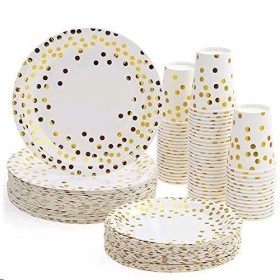 esonmus 60PCS 255,1 Gram Bicchieri di Carta + 60PCS Piatti 17,8 cm + 60PCS Set di Piatti 22,9 cm 180PCS monouso Drinkware stovig