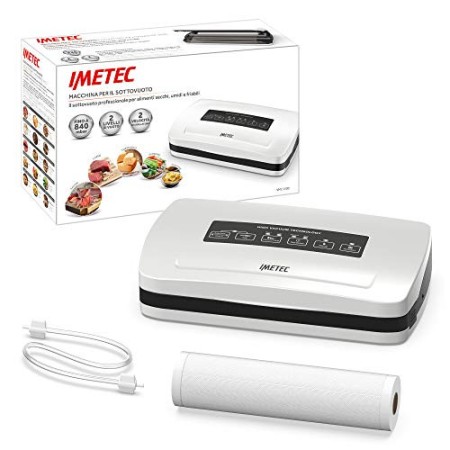 Imetec VM2 1500 Macchina Sottovuoto per Alimenti, Sigillatrice Automatica e Manuale con 6 Funzioni, Aspirazione 840 mbar, Veloci