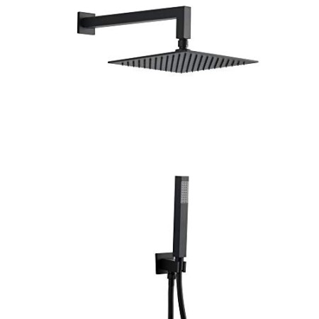 Kit Doccia Quadro NERO Soffione Braccio Presa Acqua Doccetta Laccio Pvc Bagno