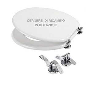 Ogomondo Sedile Wc MDF Bianco Universale Sedix Plus con 2 coppie di cerniere cromo in dotazione come ricambio