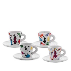 Bialetti Y0TZ034 Set 4 Tazzine Espresso Arte (con Piattini), Porcellana