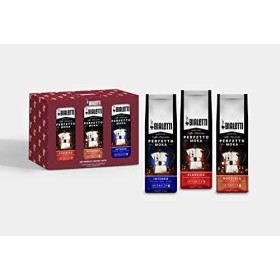 Bialetti Perfect Coffee Taste Set, 3 Sacchetti di Caffè Macinato Perfetto Moka da 250 gr (Gusti: Classico, Intenso, Nocciola), 