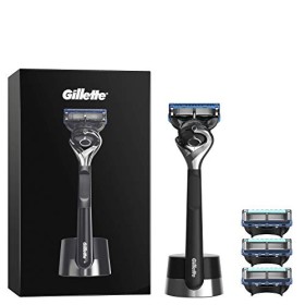 Gillette Fusion5 ProGlide Rasoio da Uomo Set Regalo Premium - 4 Lame + Supporto Magnetico, Imballaggio Riciclabile, Nero, Rasoio